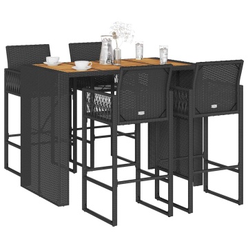 Set mobilier bar de grădină fără perne 5 piese negru poliratan - Img 1