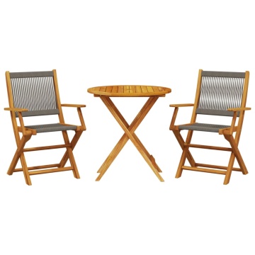 Set mobilier bistro, 3 piese, gri, polipropilenă și lemn masiv - Img 2