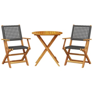 Set mobilier bistro, 3 piese, negru, poliratan și lemn masiv - Img 2