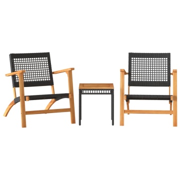 Set mobilier bistro, 3 piese, poliratan negru/lemn de acacia - Img 2
