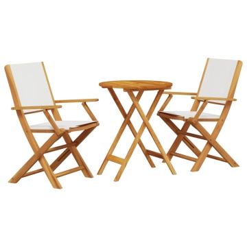 Set mobilier bistro, 3 piese, textil alb crem/lemn masiv - Img 2