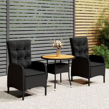 Set mobilier bistro de grădină, 3 piese, negru, poliratan - Img 1