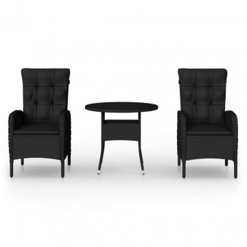 Set mobilier bistro de grădină, 3 piese, negru, poliratan - Img 2