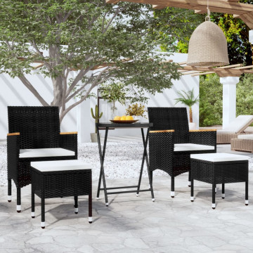Set mobilier bistro grădină 5 piese, negru, poliratan și sticlă - Img 1