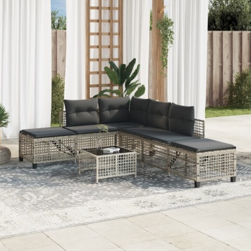 Set mobilier colțar grădină perne 3 piese gri deschis poliratan - Img 3