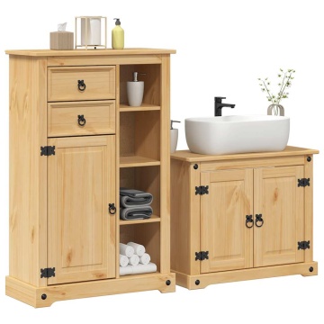 Set mobilier de baie „Corona”, 2 piese, lemn masiv de pin - Img 1