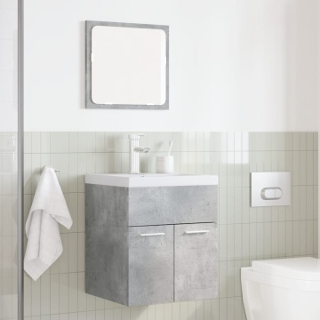 Set mobilier de baie, 2 piese, gri beton, lemn compozit - Img 3