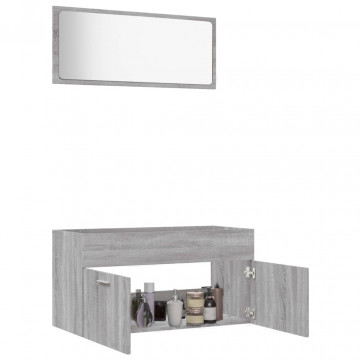 Set mobilier de baie, 2 piese, gri sonoma, lemn prelucrat - Img 4