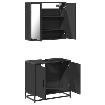 Set mobilier de baie, 2 piese, negru, lemn compozit - Img 7