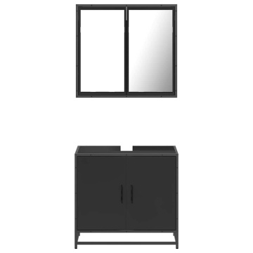 Set mobilier de baie, 2 piese, negru, lemn compozit - Img 8