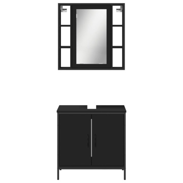 Set mobilier de baie, 2 piese, negru, lemn compozit - Img 5