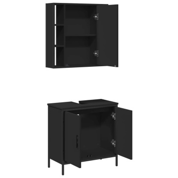 Set mobilier de baie, 2 piese, negru, lemn compozit - Img 8