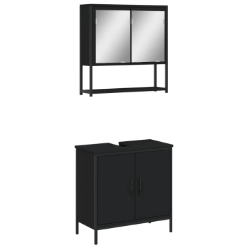 Set mobilier de baie, 2 piese, negru, lemn compozit - Img 2