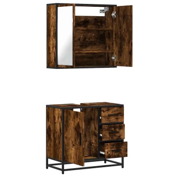Set mobilier de baie, 2 piese, stejar fumuriu, lemn prelucrat - Img 7