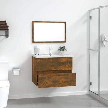 Set mobilier de baie, 2 piese, stejar fumuriu, lemn prelucrat - Img 3