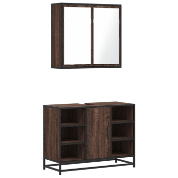 Set mobilier de baie, 2 piese, stejar maro, lemn prelucrat - Img 2