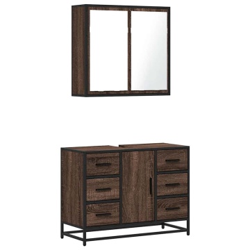 Set mobilier de baie, 2 piese, stejar maro, lemn prelucrat - Img 2