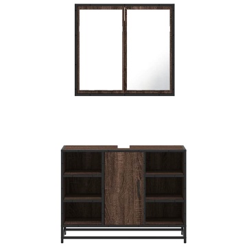 Set mobilier de baie, 2 piese, stejar maro, lemn prelucrat - Img 8