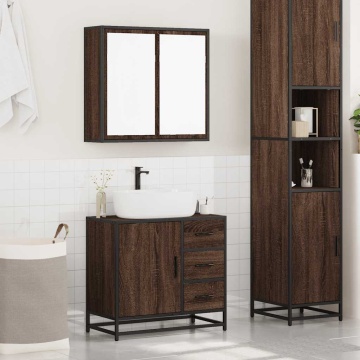 Set mobilier de baie, 2 piese, stejar maro, lemn prelucrat - Img 3