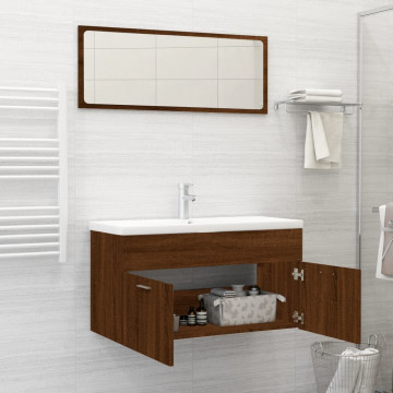 Set mobilier de baie, 2 piese, stejar maro, lemn prelucrat - Img 3