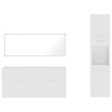 Set mobilier de baie, 3 piese, alb extralucios, lemn compozit - Img 8