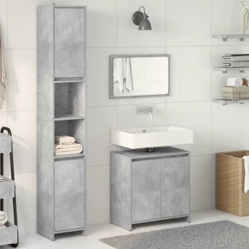 Set mobilier de baie, 3 piese, gri beton, lemn compozit - Img 3