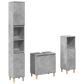 Set mobilier de baie, 3 piese, gri beton, lemn compozit - Img 2