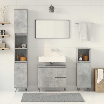 Set mobilier de baie, 3 piese, gri beton, lemn compozit - Img 3