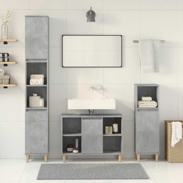 Set mobilier de baie, 3 piese, gri beton, lemn compozit - Img 3