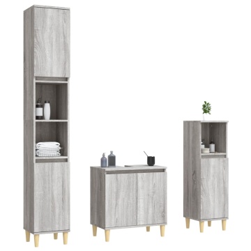 Set mobilier de baie, 3 piese, gri sonoma, lemn prelucrat - Img 4