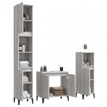 Set mobilier de baie, 3 piese, gri sonoma, lemn prelucrat - Img 4