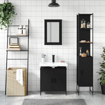 Set mobilier de baie, 3 piese, negru, lemn compozit - Img 3