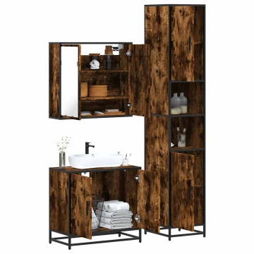Set mobilier de baie, 3 piese, stejar fumuriu, lemn prelucrat - Img 1
