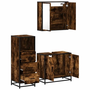 Set mobilier de baie, 3 piese, stejar fumuriu, lemn prelucrat - Img 5