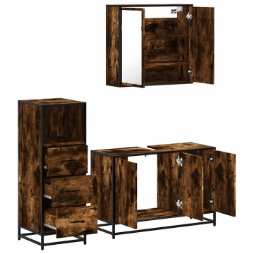Set mobilier de baie, 3 piese, stejar fumuriu, lemn prelucrat - Img 5