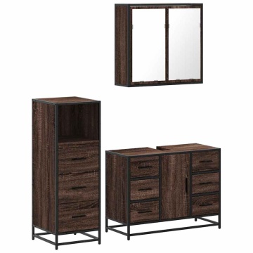 Set mobilier de baie, 3 piese, stejar maro, lemn prelucrat - Img 2