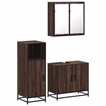 Set mobilier de baie, 3 piese, stejar maro, lemn prelucrat - Img 2