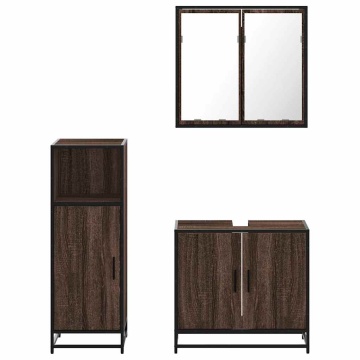 Set mobilier de baie, 3 piese, stejar maro, lemn prelucrat - Img 8