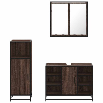 Set mobilier de baie, 3 piese, stejar maro, lemn prelucrat - Img 8
