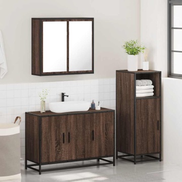 Set mobilier de baie, 3 piese, stejar maro, lemn prelucrat - Img 4