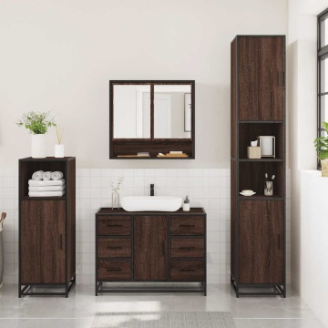 Set mobilier de baie, 3 piese, stejar maro, lemn prelucrat - Img 3