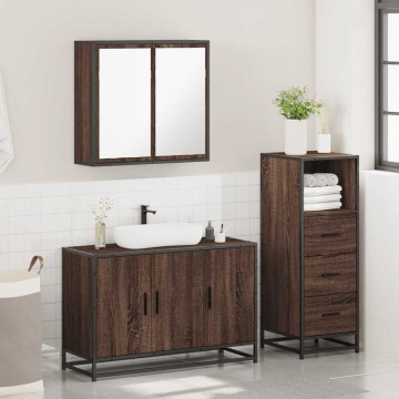 Set mobilier de baie, 3 piese, stejar maro, lemn prelucrat - Img 4