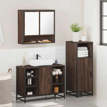 Set mobilier de baie, 3 piese, stejar maro, lemn prelucrat - Img 4