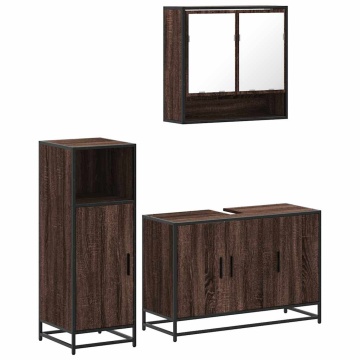 Set mobilier de baie, 3 piese, stejar maro, lemn prelucrat - Img 2