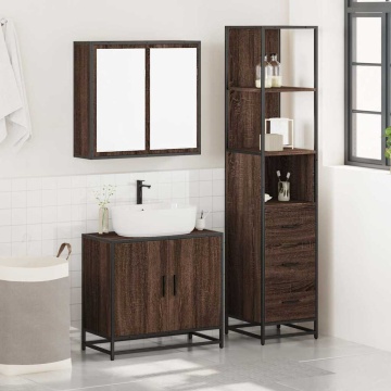 Set mobilier de baie, 3 piese, stejar maro, lemn prelucrat - Img 3