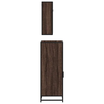 Set mobilier de baie, 3 piese, stejar maro, lemn prelucrat - Img 6