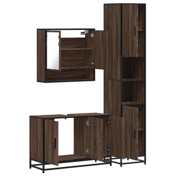 Set mobilier de baie, 3 piese, stejar maro, lemn prelucrat - Img 7