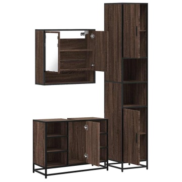 Set mobilier de baie, 3 piese, stejar maro, lemn prelucrat - Img 7