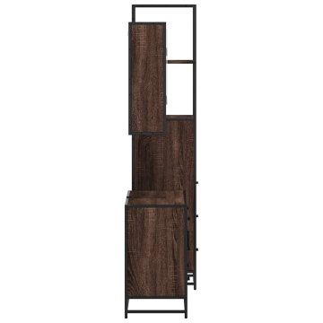 Set mobilier de baie, 3 piese, stejar maro, lemn prelucrat - Img 5
