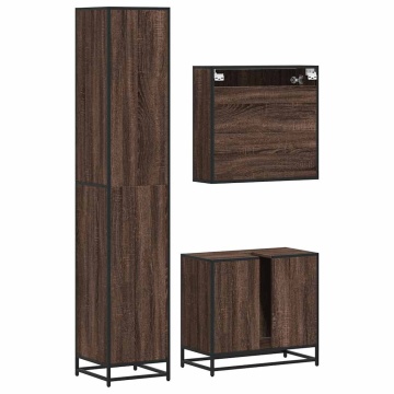 Set mobilier de baie, 3 piese, stejar maro, lemn prelucrat - Img 6